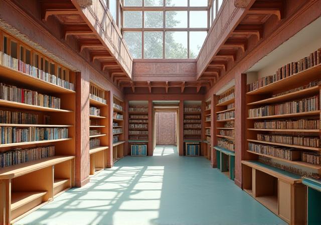 Interior of a restored heritage building in Delhi repurposed as a modern library